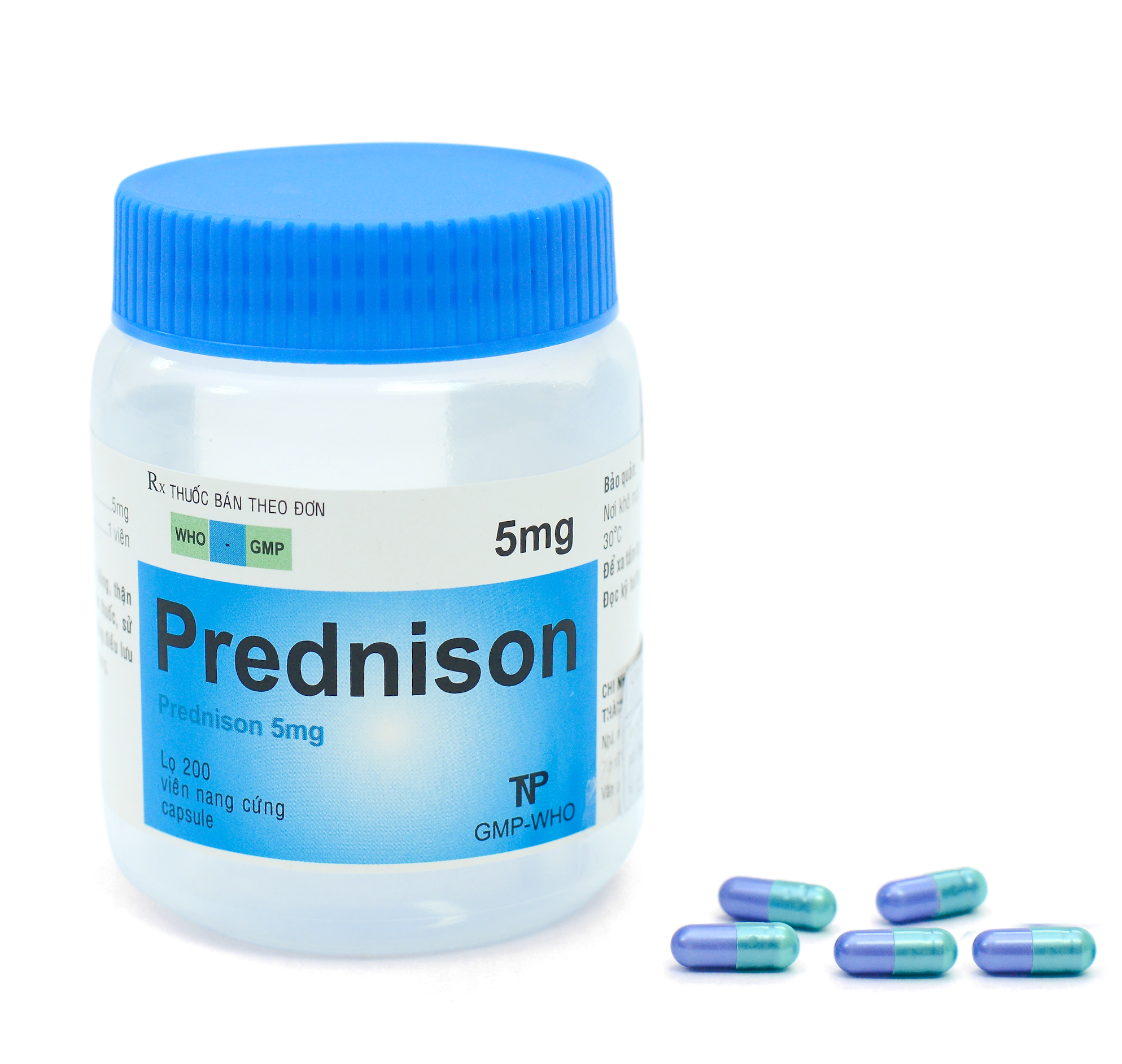 PREDNISON 5mg  Thành Nam (Xanh dương tím, chai/200 viên nang)